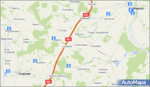 mapa Kamińskie gmina Grabowo, Kamińskie gmina Grabowo na mapie Targeo