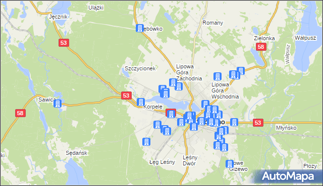 mapa Kamionek gmina Szczytno, Kamionek gmina Szczytno na mapie Targeo