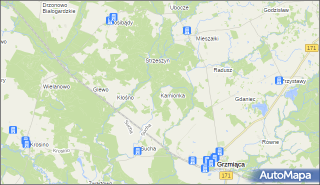 mapa Kamionka gmina Grzmiąca, Kamionka gmina Grzmiąca na mapie Targeo