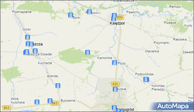 mapa Kamionka gmina Księżpol, Kamionka gmina Księżpol na mapie Targeo