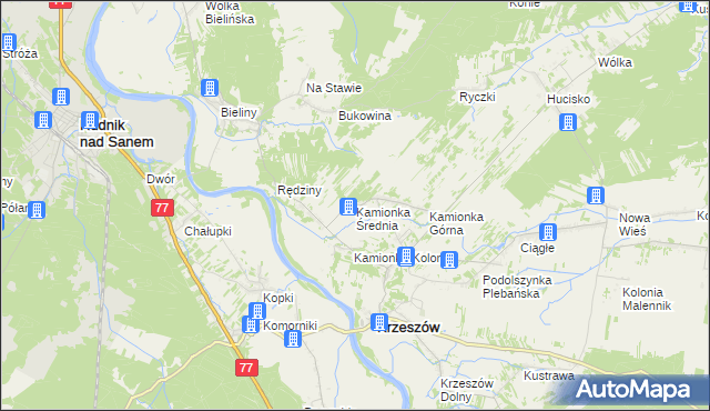 mapa Kamionka Średnia, Kamionka Średnia na mapie Targeo