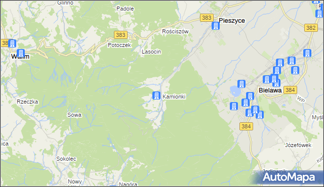 mapa Kamionki gmina Pieszyce, Kamionki gmina Pieszyce na mapie Targeo