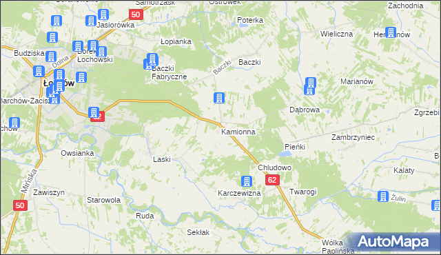 mapa Kamionna gmina Łochów, Kamionna gmina Łochów na mapie Targeo