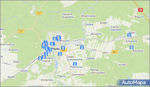 mapa Kamyk gmina Pionki, Kamyk gmina Pionki na mapie Targeo