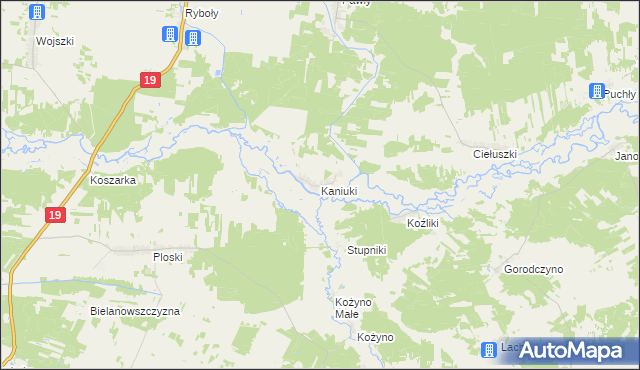 mapa Kaniuki gmina Zabłudów, Kaniuki gmina Zabłudów na mapie Targeo