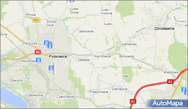 mapa Karchowice, Karchowice na mapie Targeo