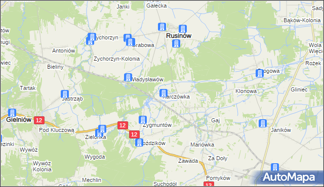 mapa Karczówka gmina Rusinów, Karczówka gmina Rusinów na mapie Targeo