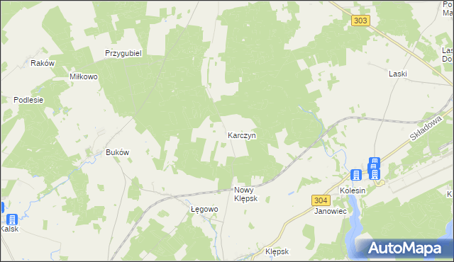 mapa Karczyn gmina Sulechów, Karczyn gmina Sulechów na mapie Targeo