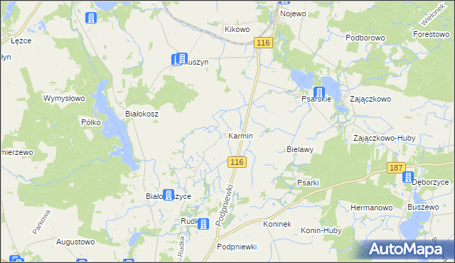 mapa Karmin gmina Pniewy, Karmin gmina Pniewy na mapie Targeo