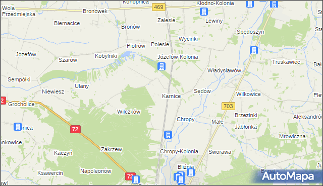 mapa Karnice gmina Poddębice, Karnice gmina Poddębice na mapie Targeo