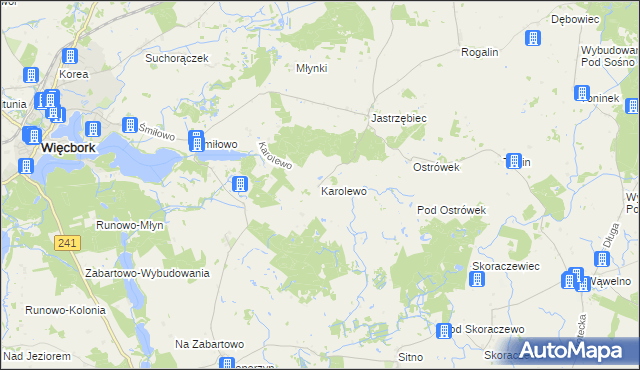 mapa Karolewo gmina Więcbork, Karolewo gmina Więcbork na mapie Targeo