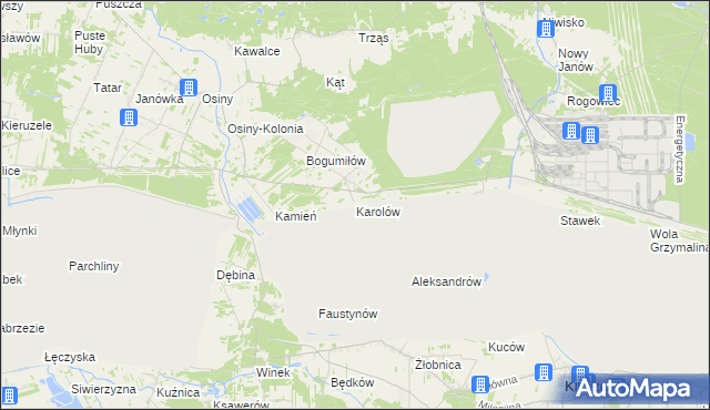 mapa Karolów gmina Kleszczów, Karolów gmina Kleszczów na mapie Targeo