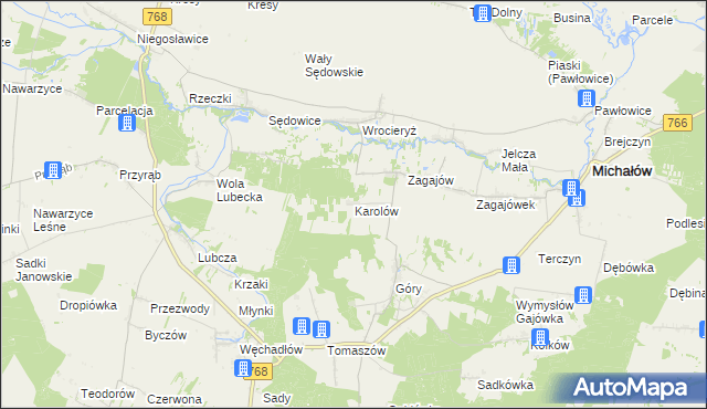 mapa Karolów gmina Michałów, Karolów gmina Michałów na mapie Targeo