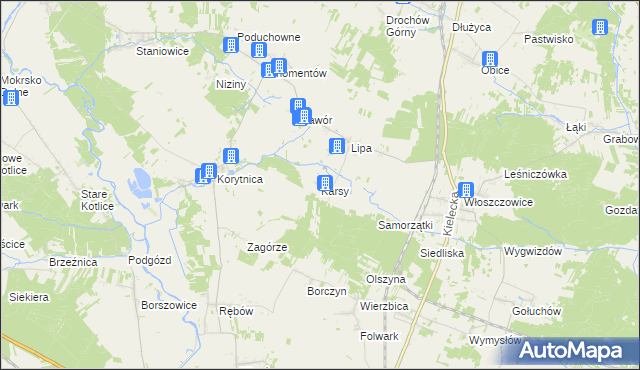 mapa Karsy gmina Sobków, Karsy gmina Sobków na mapie Targeo