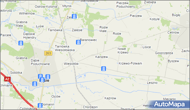 mapa Karszew gmina Dąbie, Karszew gmina Dąbie na mapie Targeo