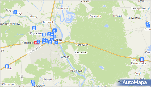 mapa Kaszewiec gmina Goworowo, Kaszewiec gmina Goworowo na mapie Targeo