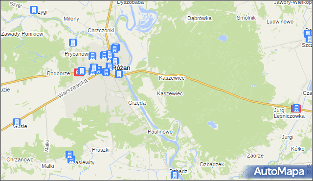 mapa Kaszewiec gmina Różan, Kaszewiec gmina Różan na mapie Targeo