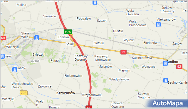 mapa Kaszewy Tarnowskie, Kaszewy Tarnowskie na mapie Targeo