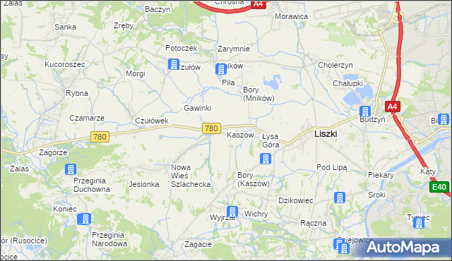 mapa Kaszów gmina Liszki, Kaszów gmina Liszki na mapie Targeo