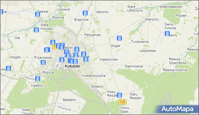 mapa Katarzynów gmina Koluszki, Katarzynów gmina Koluszki na mapie Targeo