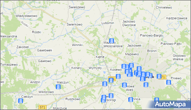 mapa Kątne gmina Nasielsk, Kątne gmina Nasielsk na mapie Targeo