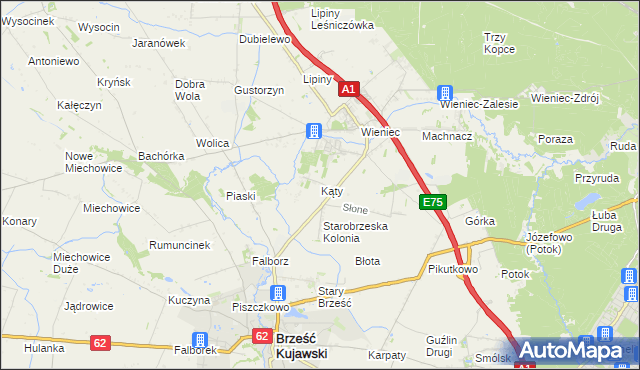 mapa Kąty gmina Brześć Kujawski, Kąty gmina Brześć Kujawski na mapie Targeo