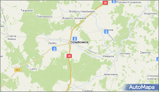 mapa Kąty gmina Dziadkowice, Kąty gmina Dziadkowice na mapie Targeo