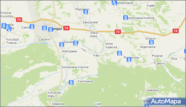 mapa Kąty gmina Frampol, Kąty gmina Frampol na mapie Targeo