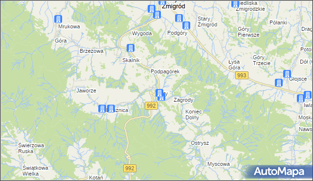 mapa Kąty gmina Nowy Żmigród, Kąty gmina Nowy Żmigród na mapie Targeo