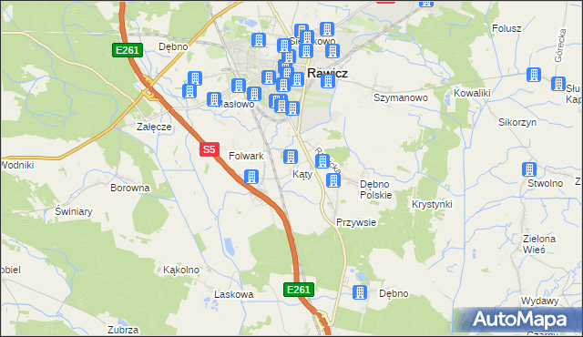 mapa Kąty gmina Rawicz, Kąty gmina Rawicz na mapie Targeo