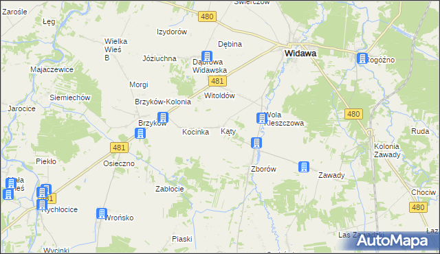 mapa Kąty gmina Widawa, Kąty gmina Widawa na mapie Targeo