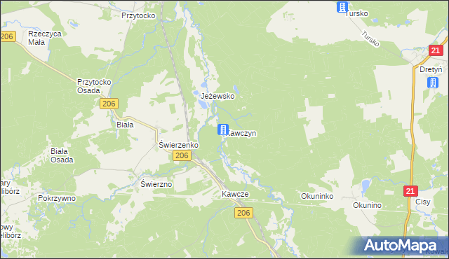 mapa Kawczyn gmina Miastko, Kawczyn gmina Miastko na mapie Targeo