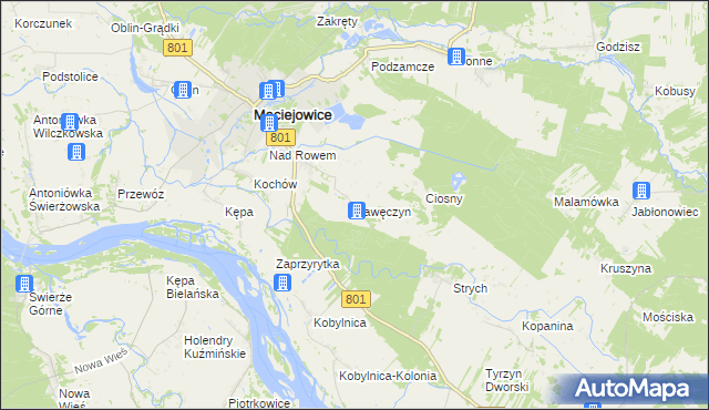 mapa Kawęczyn gmina Maciejowice, Kawęczyn gmina Maciejowice na mapie Targeo