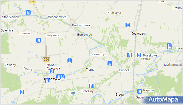 mapa Kawęczyn gmina Rzeczyca, Kawęczyn gmina Rzeczyca na mapie Targeo