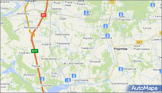 mapa Kawęczyn gmina Tarczyn, Kawęczyn gmina Tarczyn na mapie Targeo