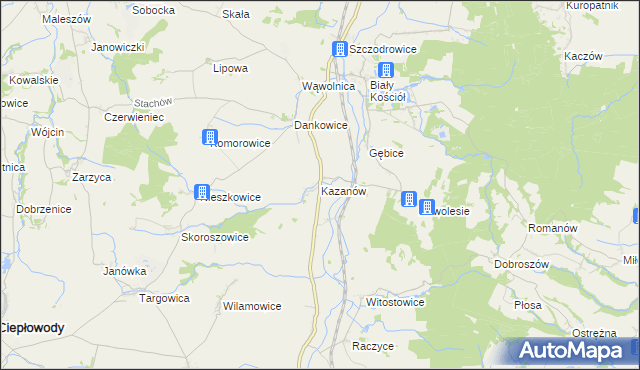 mapa Kazanów gmina Strzelin, Kazanów gmina Strzelin na mapie Targeo