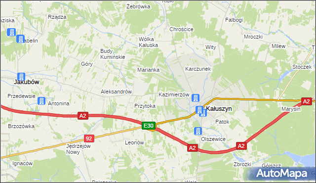 mapa Kazimierzów gmina Kałuszyn, Kazimierzów gmina Kałuszyn na mapie Targeo