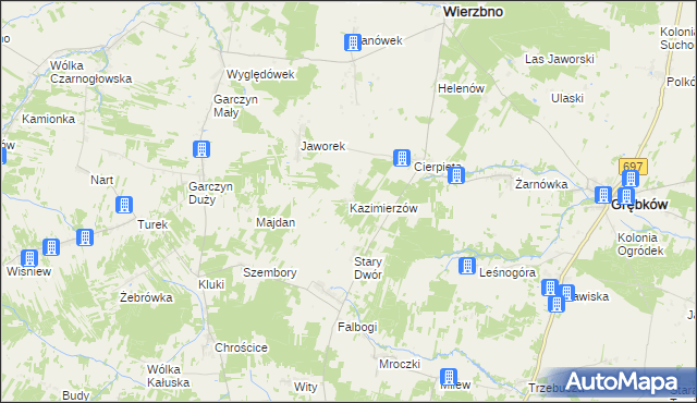 mapa Kazimierzów gmina Wierzbno, Kazimierzów gmina Wierzbno na mapie Targeo