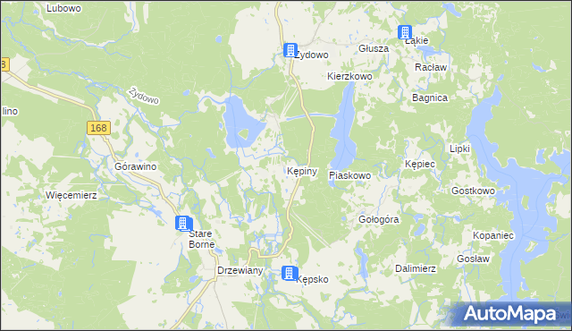 mapa Kępiny gmina Polanów, Kępiny gmina Polanów na mapie Targeo