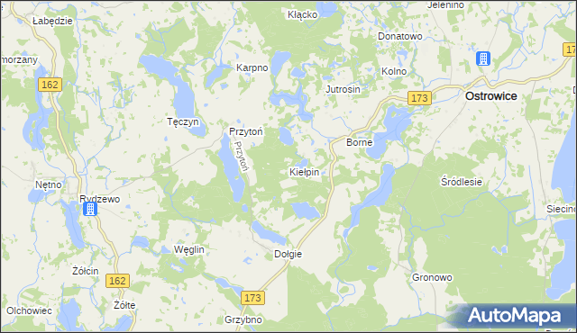 mapa Kiełpin gmina Ostrowice, Kiełpin gmina Ostrowice na mapie Targeo