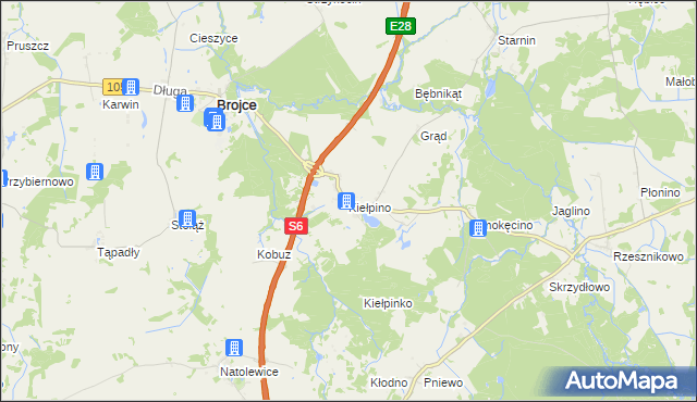 mapa Kiełpino gmina Brojce, Kiełpino gmina Brojce na mapie Targeo