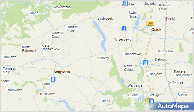 mapa Kiełpiny gmina Wąpielsk, Kiełpiny gmina Wąpielsk na mapie Targeo