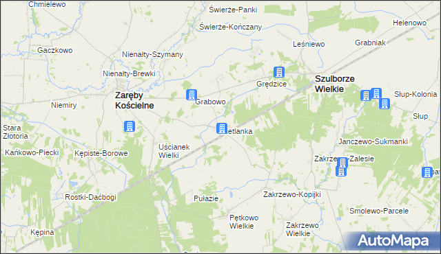 mapa Kietlanka gmina Zaręby Kościelne, Kietlanka gmina Zaręby Kościelne na mapie Targeo