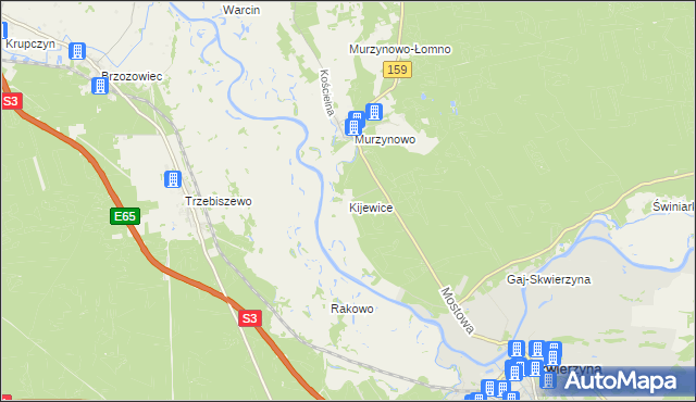 mapa Kijewice gmina Skwierzyna, Kijewice gmina Skwierzyna na mapie Targeo