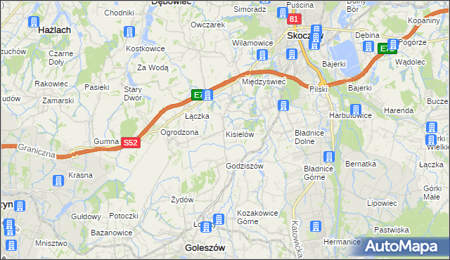 mapa Kisielów gmina Goleszów, Kisielów gmina Goleszów na mapie Targeo