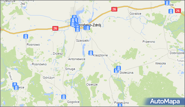 mapa Klasztorne gmina Trzcińsko-Zdrój, Klasztorne gmina Trzcińsko-Zdrój na mapie Targeo