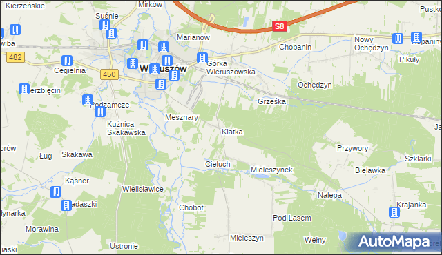 mapa Klatka gmina Wieruszów, Klatka gmina Wieruszów na mapie Targeo