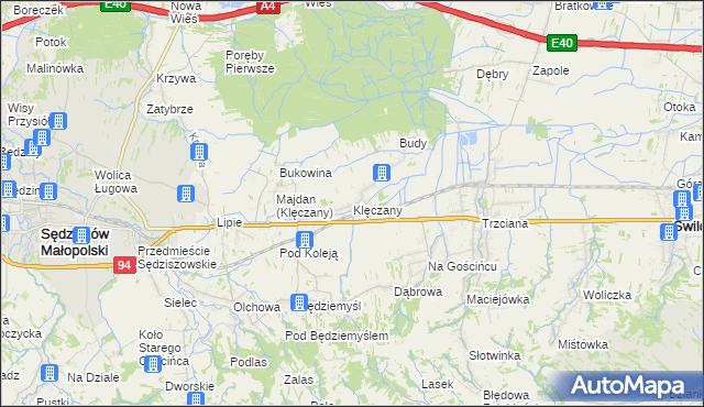 mapa Klęczany gmina Sędziszów Małopolski, Klęczany gmina Sędziszów Małopolski na mapie Targeo