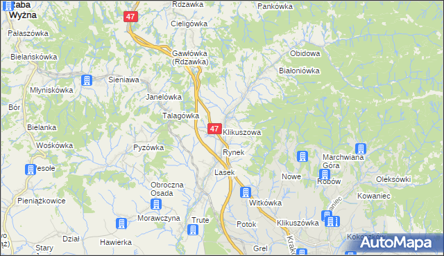 mapa Klikuszowa, Klikuszowa na mapie Targeo