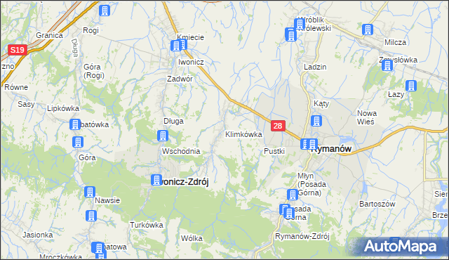 mapa Klimkówka gmina Rymanów, Klimkówka gmina Rymanów na mapie Targeo